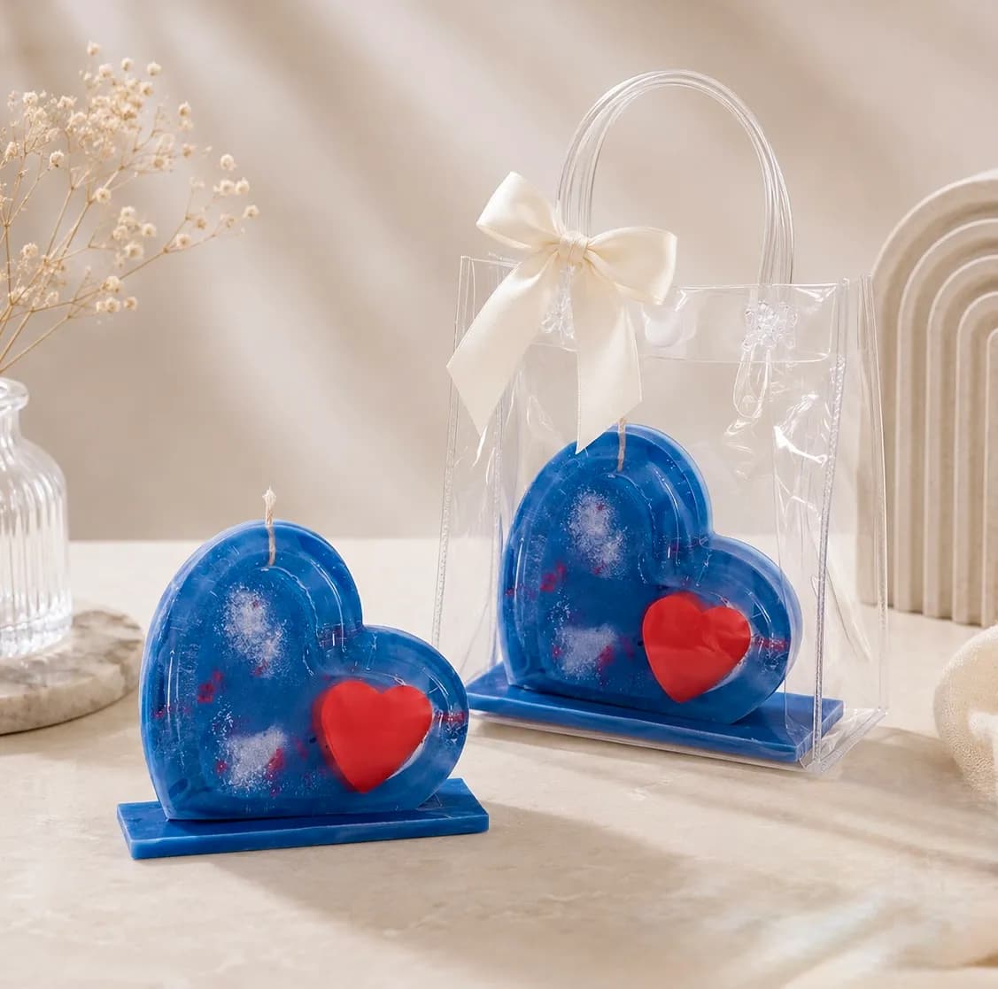 Soft Gel Blue Heart Love Candle Gift